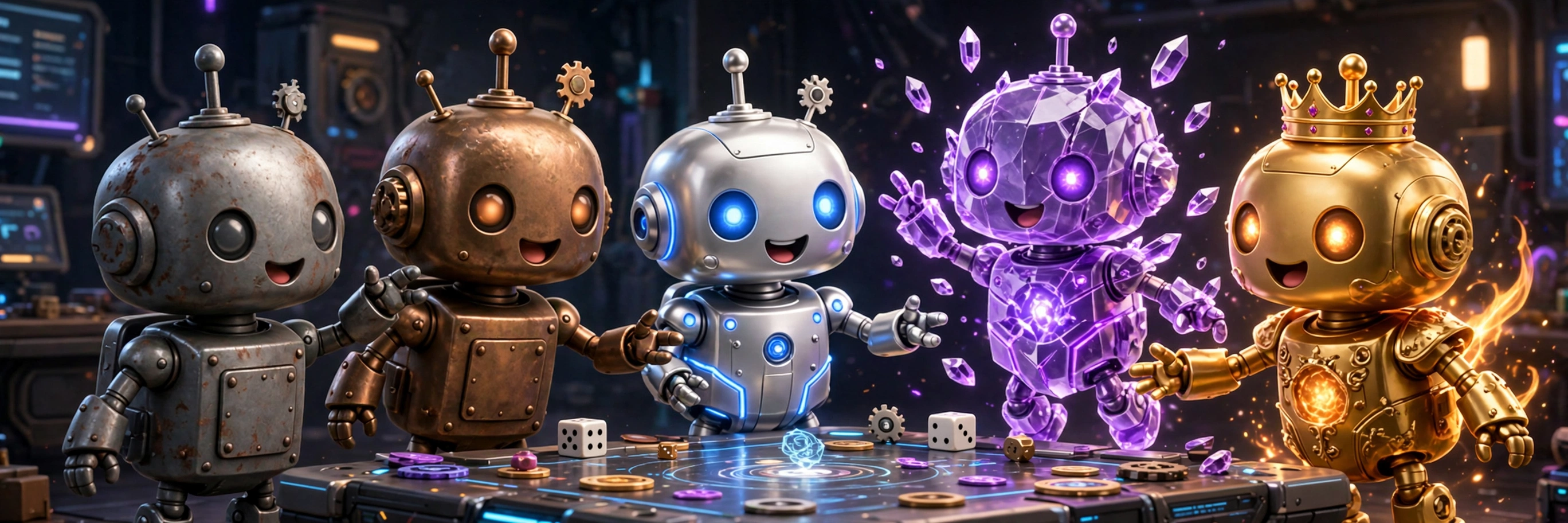 The five Agentica robots playing together around a game table